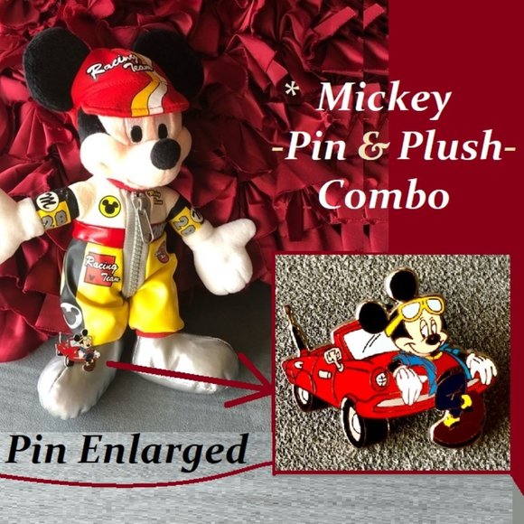 Disney Other - Mickey Race car Driver Pin 2005 & Beanbag Plush